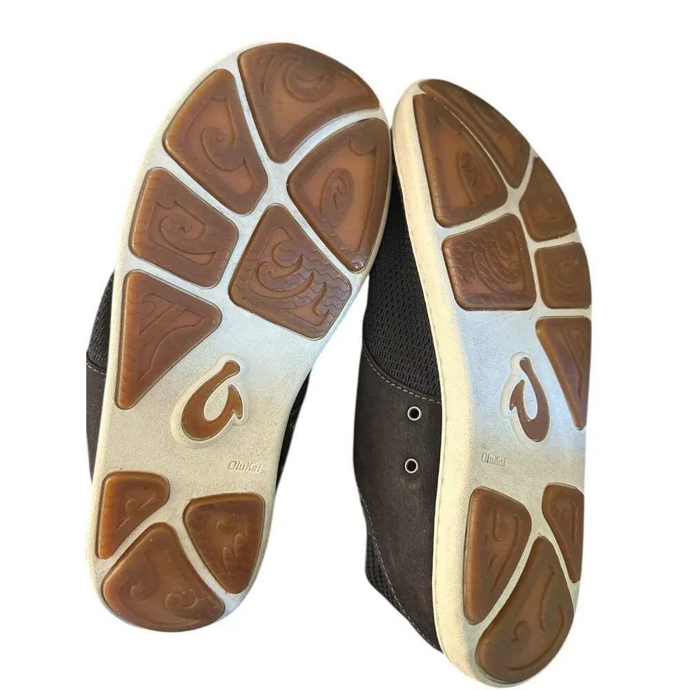 Olukai Nohea Moku Slip On Sneaker Black Casual Lace Boat‎ Shoes Beach Sz 10.5